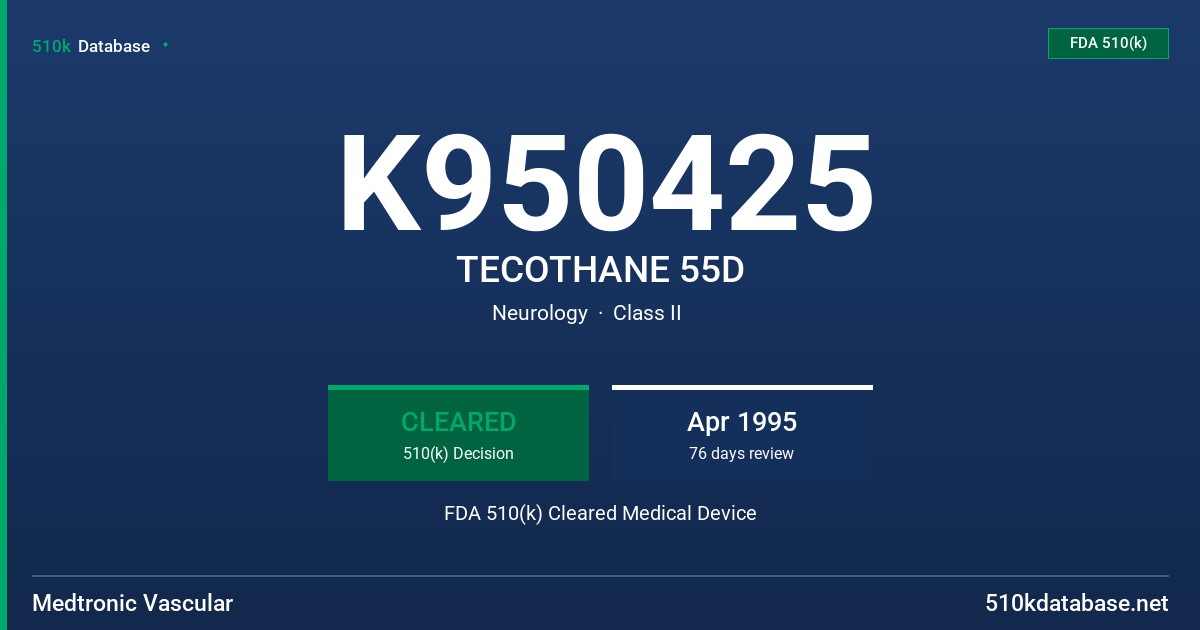 K950425 TECOTHANE 55D FDA 510(k) Cleared Medical Device