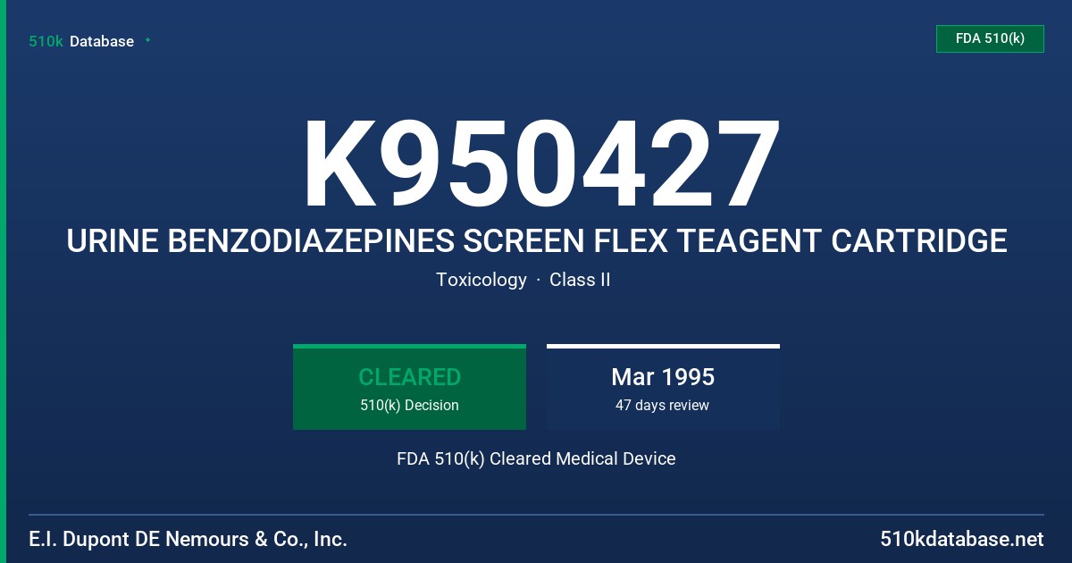K950427 URINE BENZODIAZEPINES SCREEN FLEX TEAGENT CARTRIDGE FDA 510(k) Cleared Medical Device