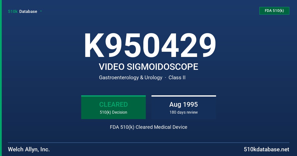 K950429 VIDEO SIGMOIDOSCOPE FDA 510(k) Cleared Medical Device