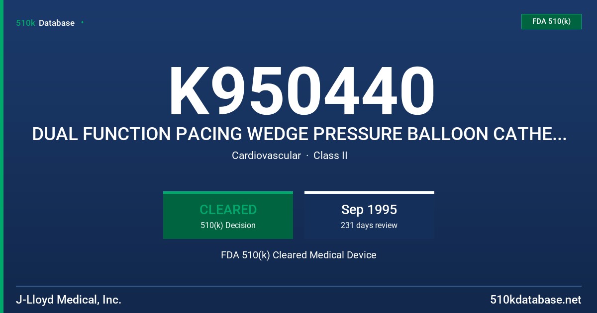 K950440 DUAL FUNCTION PACING WEDGE PRESSURE BALLOON CATHETER BY J-LLOYD FDA 510(k) Cleared Medical Device