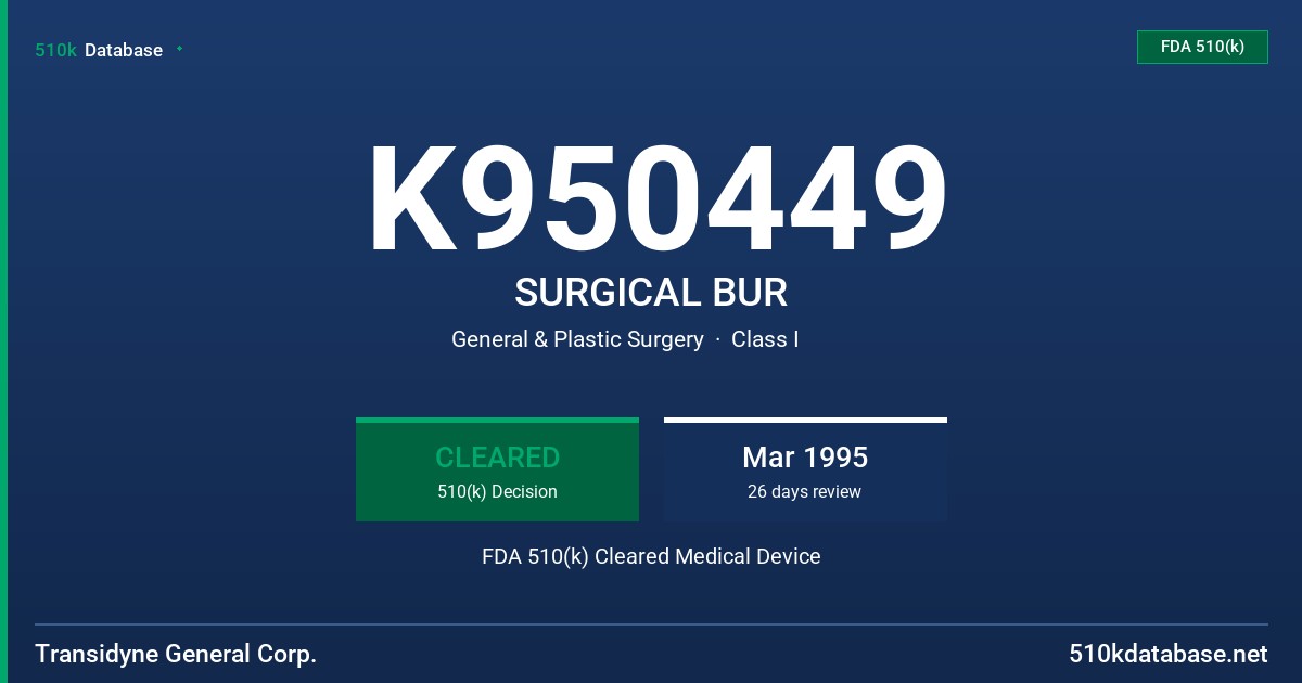 K950449 SURGICAL BUR FDA 510(k) Cleared Medical Device