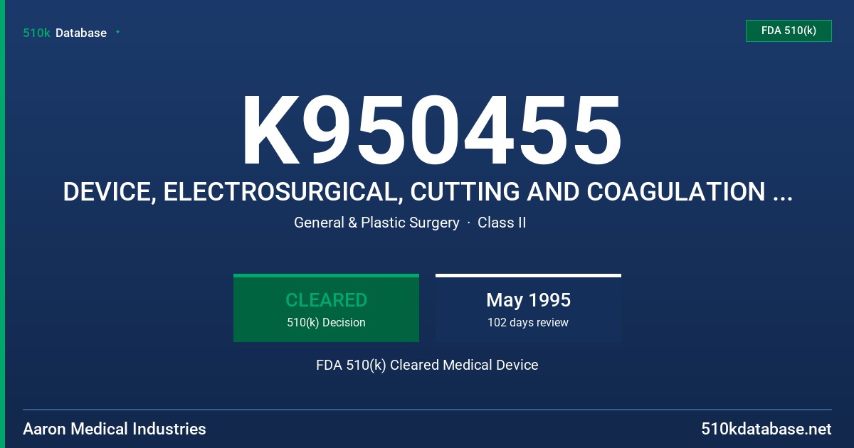 K950455 DEVICE, ELECTROSURGICAL, CUTTING AND COAGULATION & ACCESSORIES FDA 510(k) Cleared Medical Device