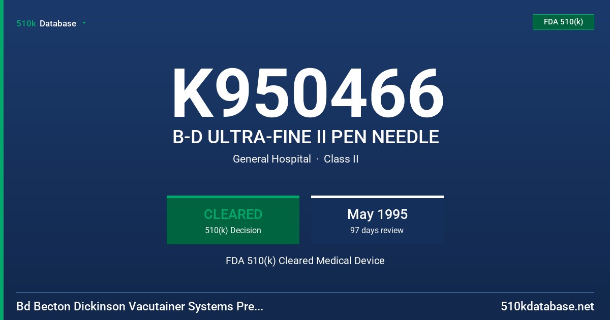 K950466 B-D ULTRA-FINE II PEN NEEDLE FDA 510(k) Cleared Medical Device