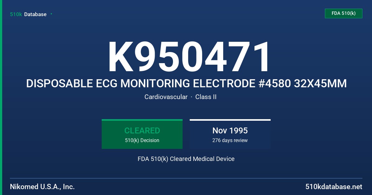K950471 DISPOSABLE ECG MONITORING ELECTRODE #4580 32X45MM FDA 510(k) Cleared Medical Device