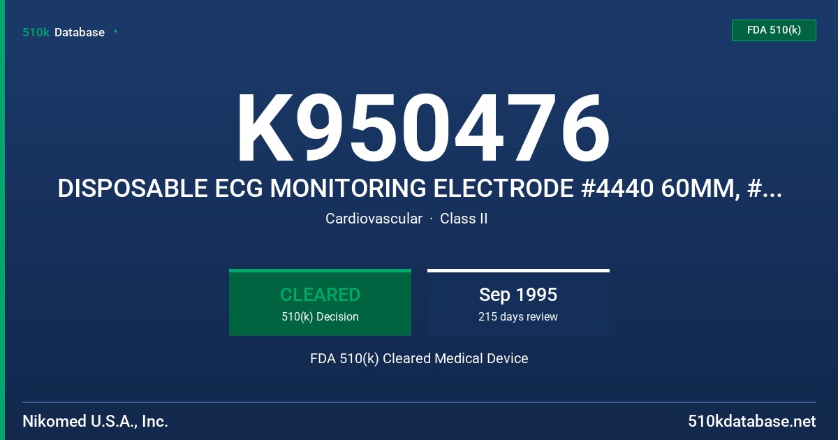 K950476 DISPOSABLE ECG MONITORING ELECTRODE #4440 60MM, #4420 40MM FDA 510(k) Cleared Medical Device