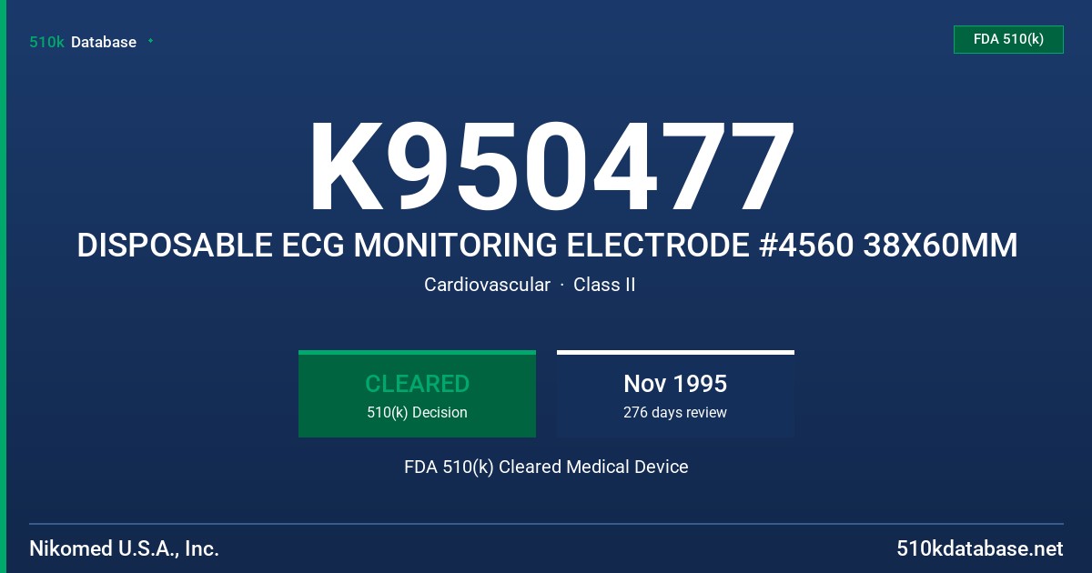K950477 DISPOSABLE ECG MONITORING ELECTRODE #4560 38X60MM FDA 510(k) Cleared Medical Device