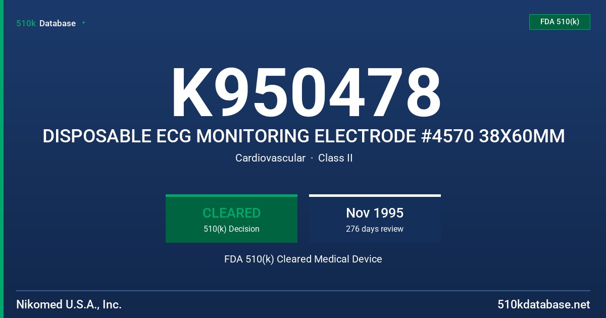 K950478 DISPOSABLE ECG MONITORING ELECTRODE #4570 38X60MM FDA 510(k) Cleared Medical Device