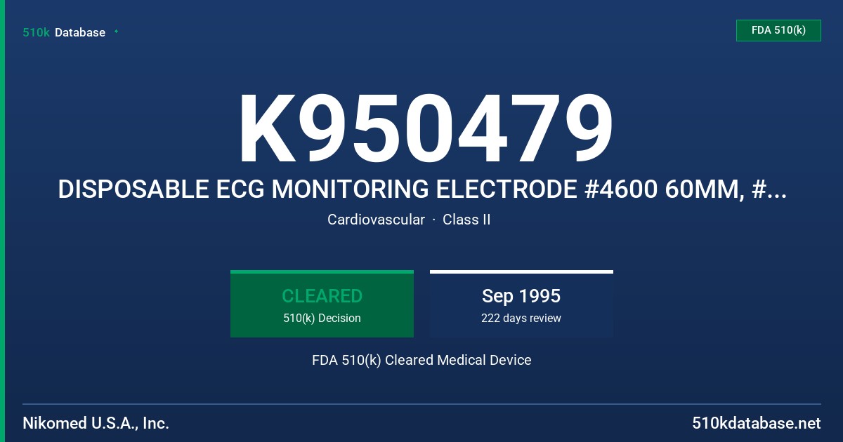 K950479 DISPOSABLE ECG MONITORING ELECTRODE #4600 60MM, #4610 45MM FDA 510(k) Cleared Medical Device