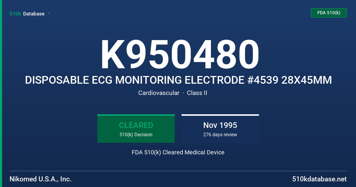 K950480 DISPOSABLE ECG MONITORING ELECTRODE #4539 28X45MM FDA 510(k) Cleared Medical Device