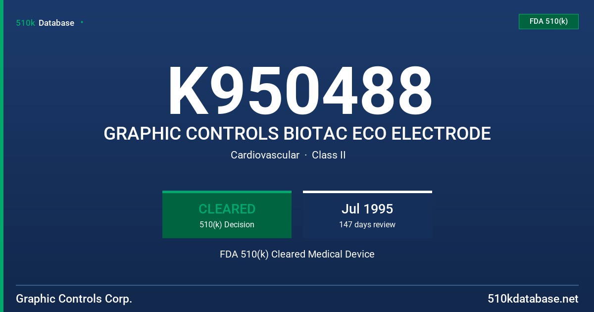 K950488 GRAPHIC CONTROLS BIOTAC ECO ELECTRODE FDA 510(k) Cleared Medical Device