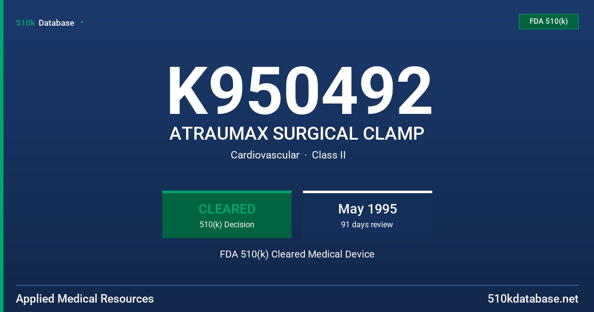 K950492 ATRAUMAX SURGICAL CLAMP FDA 510(k) Cleared Medical Device
