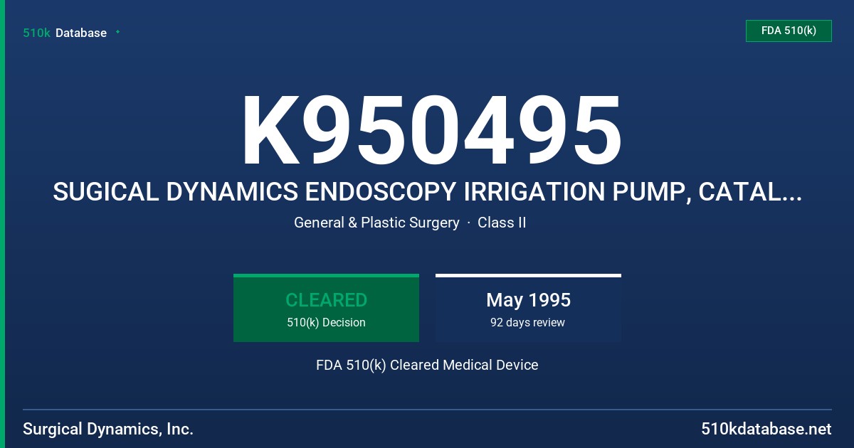 K950495 SUGICAL DYNAMICS ENDOSCOPY IRRIGATION PUMP, CATALOG #3-4000 FDA 510(k) Cleared Medical Device