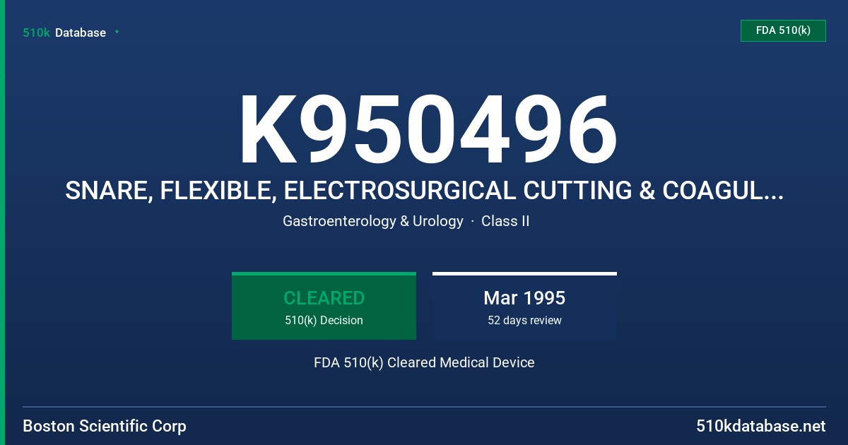 K950496 SNARE, FLEXIBLE, ELECTROSURGICAL CUTTING & COAGULATION DEVICE & ACCESSORIES FDA 510(k) Cleared Medical Device