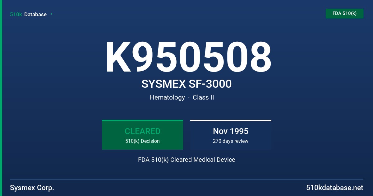 K950508 SYSMEX SF-3000 FDA 510(k) Cleared Medical Device