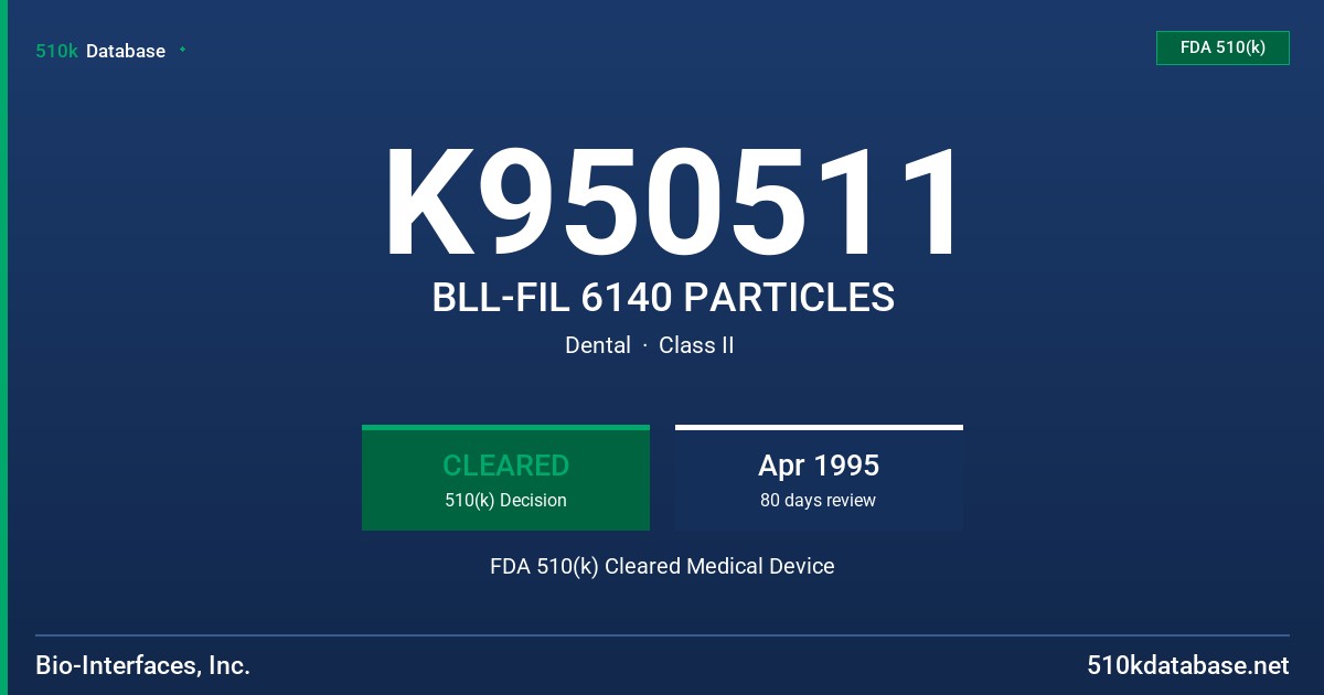 K950511 BLL-FIL 6140 PARTICLES FDA 510(k) Cleared Medical Device