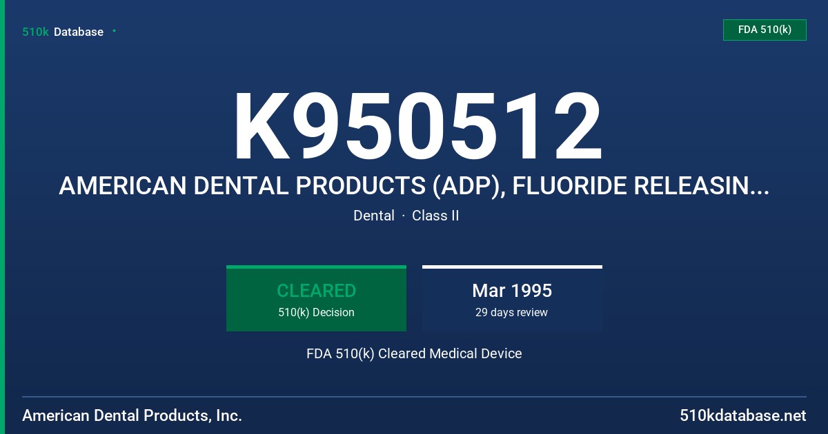 K950512 AMERICAN DENTAL PRODUCTS (ADP), FLUORIDE RELEASING GLASS IONOMER BAND CEMENT FDA 510(k) Cleared Medical Device