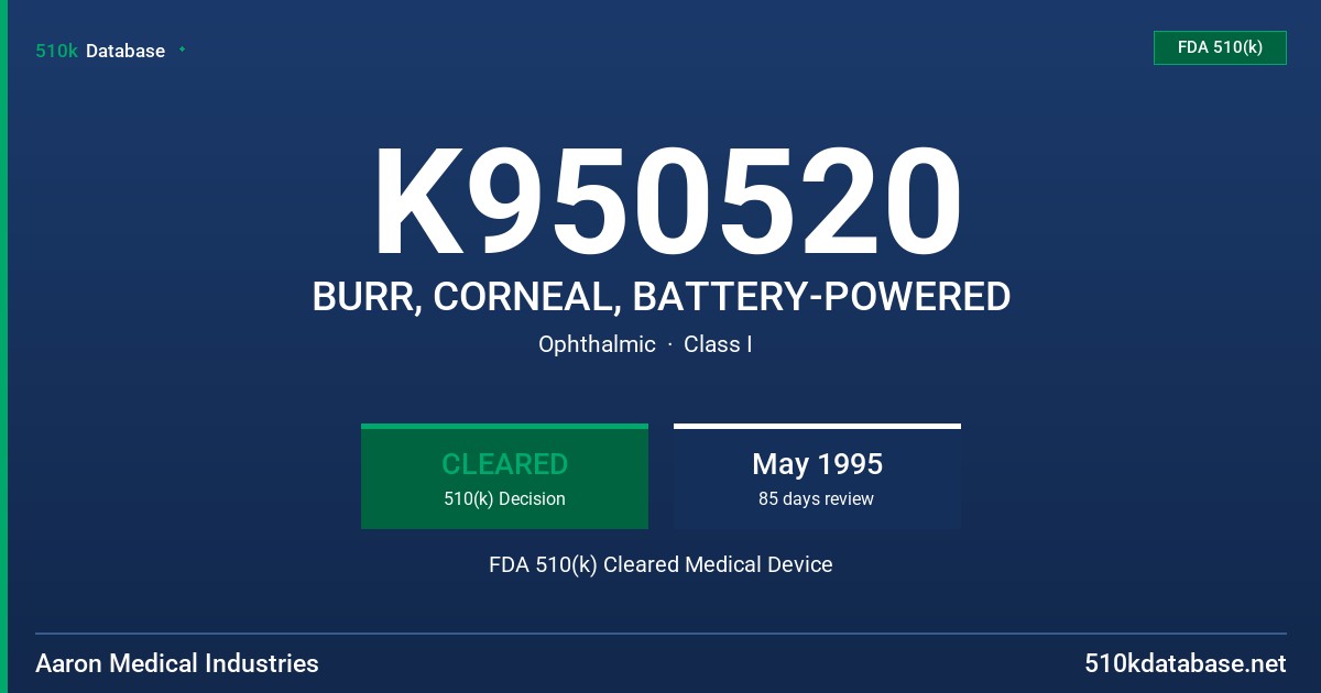 K950520 BURR, CORNEAL, BATTERY-POWERED FDA 510(k) Cleared Medical Device