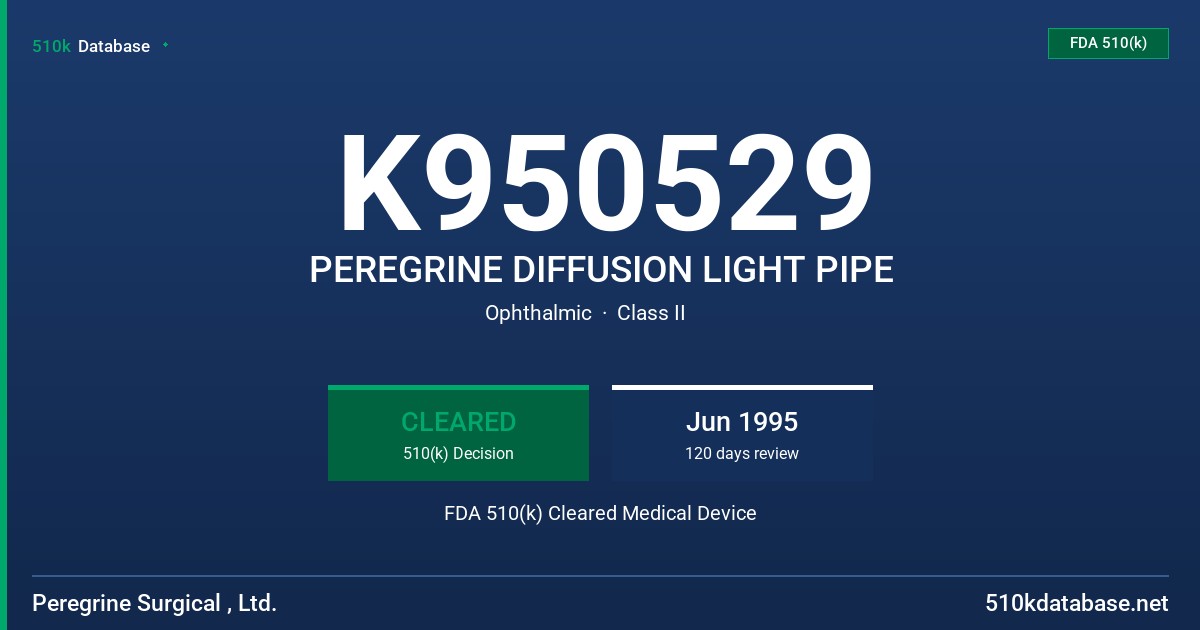 K950529 PEREGRINE DIFFUSION LIGHT PIPE FDA 510(k) Cleared Medical Device
