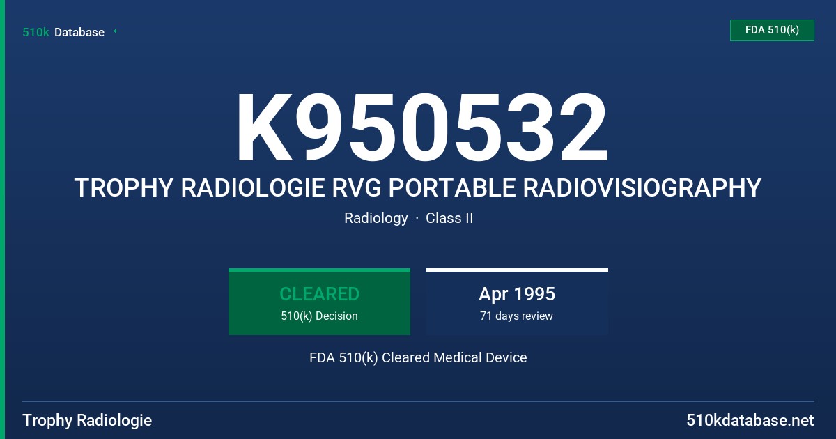 K950532 TROPHY RADIOLOGIE RVG PORTABLE RADIOVISIOGRAPHY FDA 510(k) Cleared Medical Device