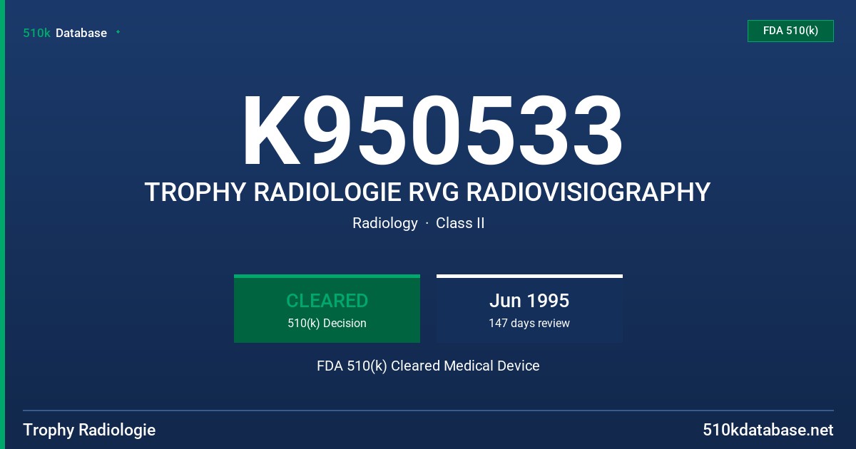 K950533 TROPHY RADIOLOGIE RVG RADIOVISIOGRAPHY FDA 510(k) Cleared Medical Device