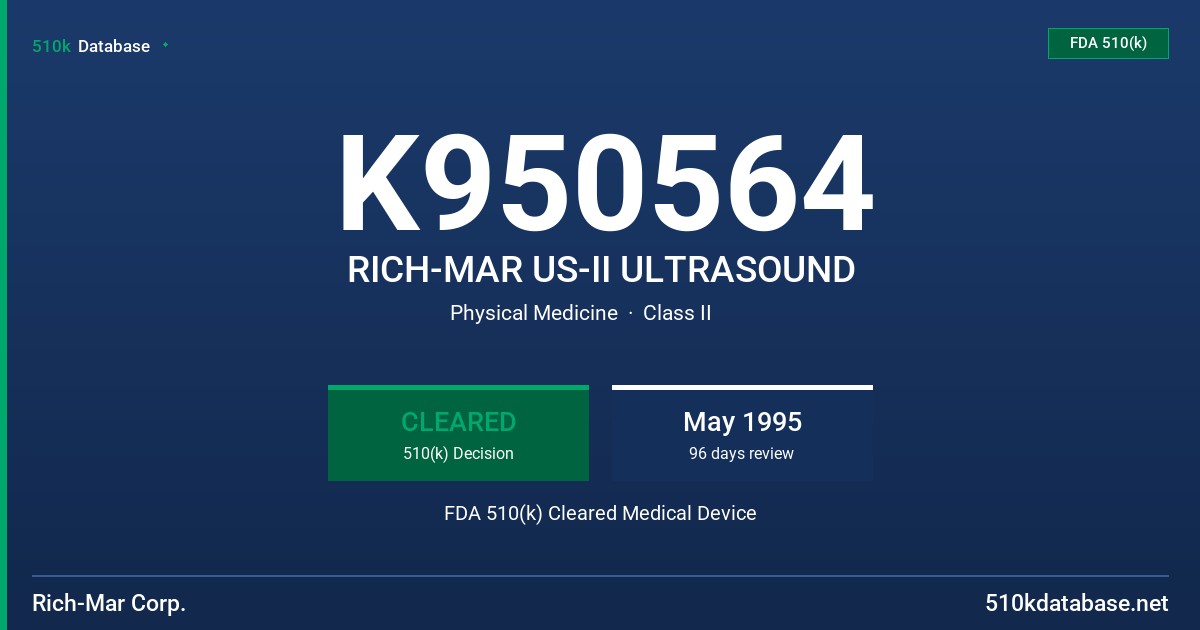 K950564 RICH-MAR US-II ULTRASOUND FDA 510(k) Cleared Medical Device