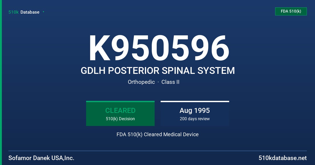 K950596 GDLH POSTERIOR SPINAL SYSTEM FDA 510(k) Cleared Medical Device