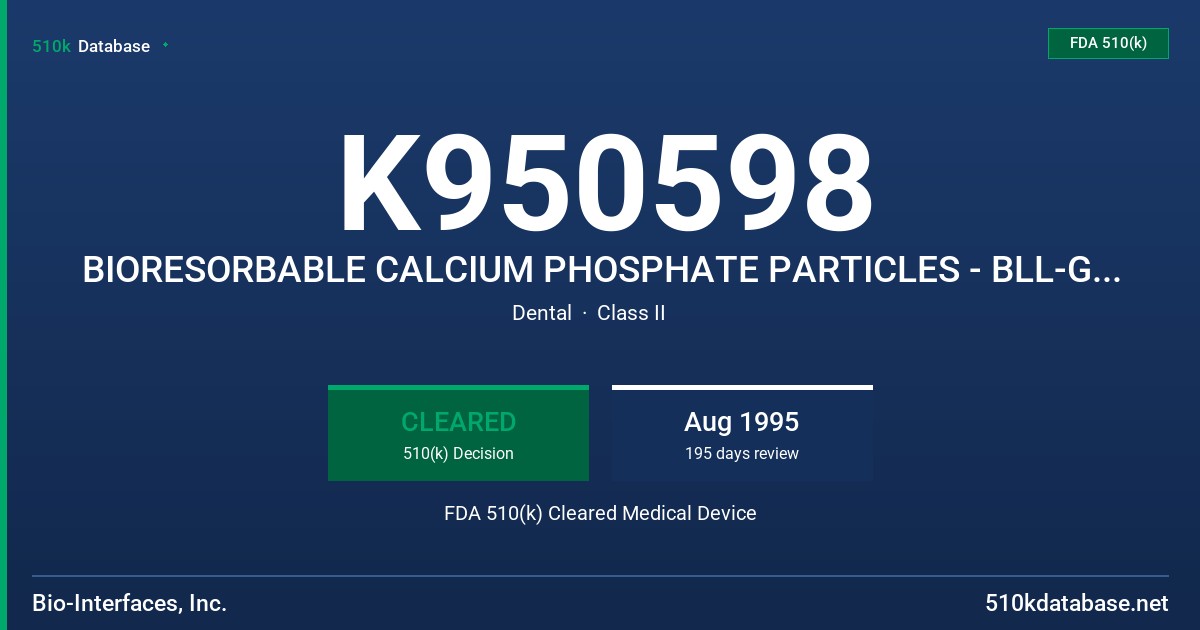K950598 BIORESORBABLE CALCIUM PHOSPHATE PARTICLES - BLL-GRAFT FDA 510(k) Cleared Medical Device