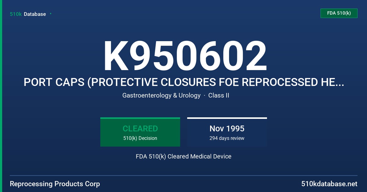 K950602 PORT CAPS (PROTECTIVE CLOSURES FOE REPROCESSED HEMODIALYZERS FDA 510(k) Cleared Medical Device
