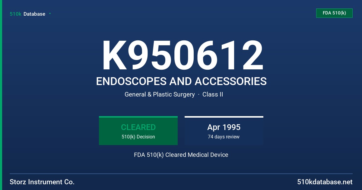 K950612 ENDOSCOPES AND ACCESSORIES FDA 510(k) Cleared Medical Device