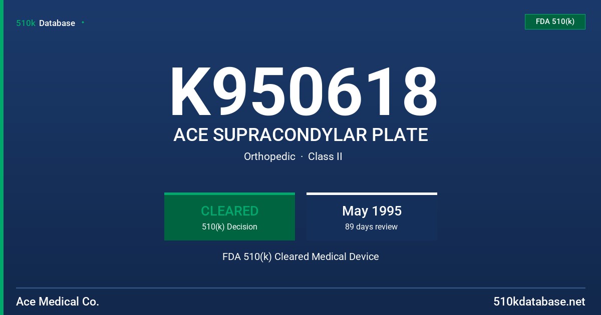 K950618 ACE SUPRACONDYLAR PLATE FDA 510(k) Cleared Medical Device