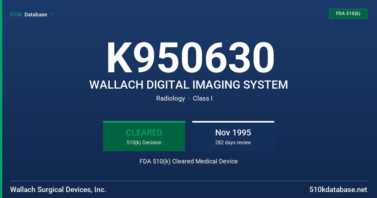 K950630 WALLACH DIGITAL IMAGING SYSTEM FDA 510(k) Cleared Medical Device