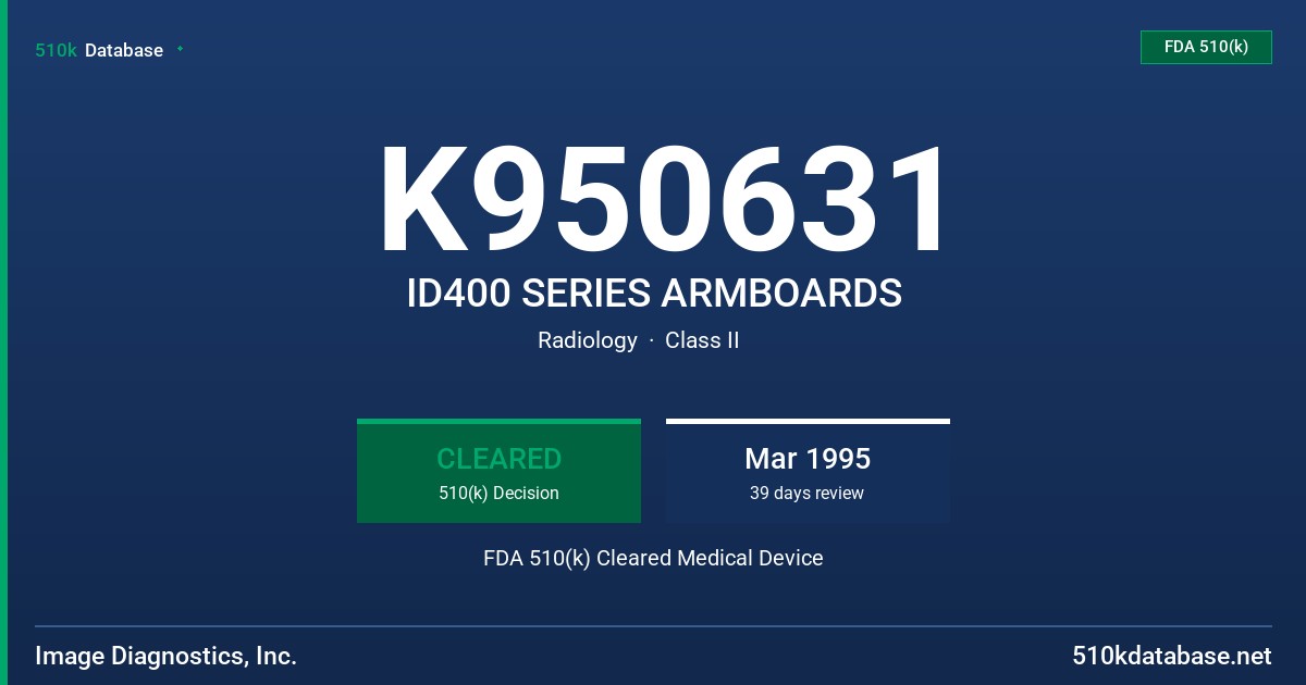 K950631 ID400 SERIES ARMBOARDS FDA 510(k) Cleared Medical Device