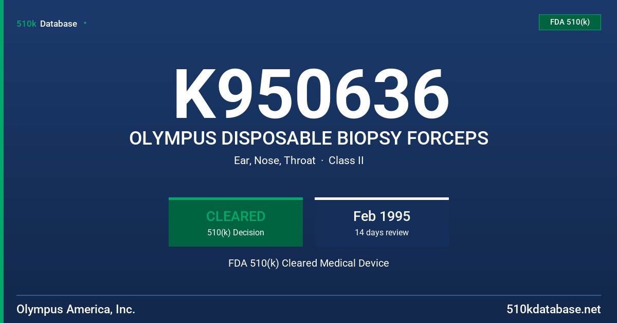 K950636 OLYMPUS DISPOSABLE BIOPSY FORCEPS FDA 510(k) Cleared Medical Device