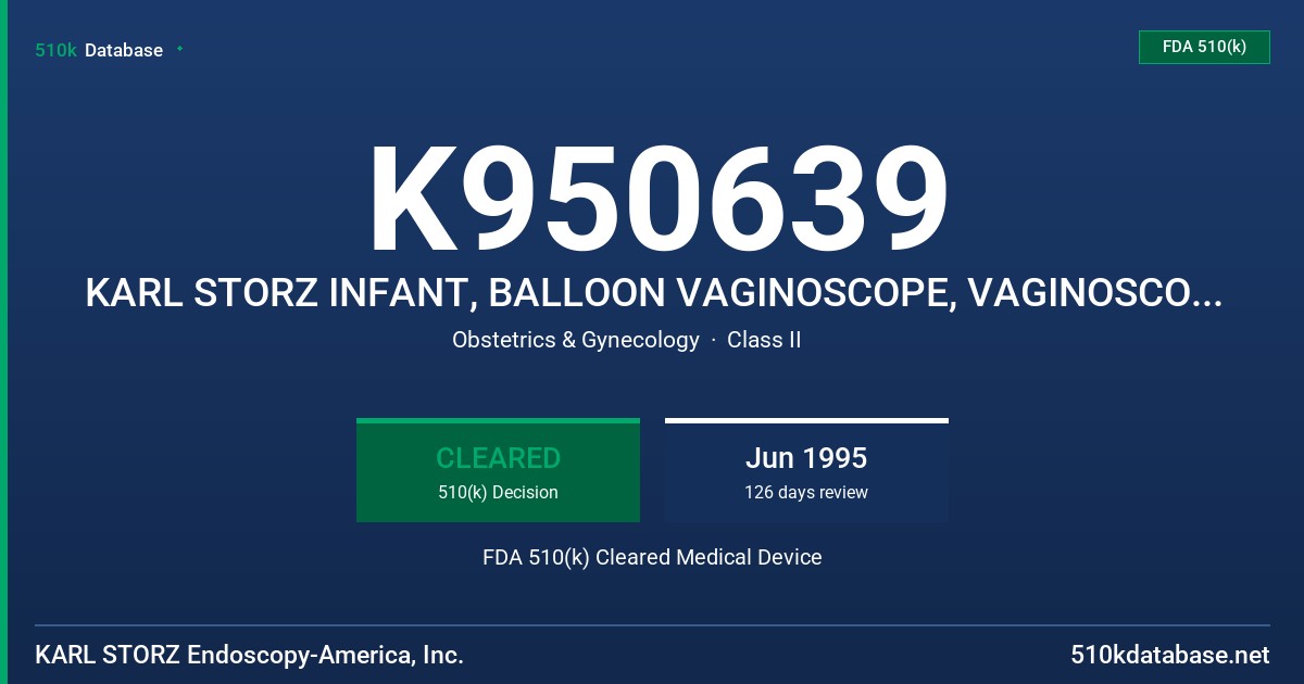 K950639 KARL STORZ INFANT, BALLOON VAGINOSCOPE, VAGINOSCOPE SHEATH, FIBER OPTIC LIGHT CARRIERS, ADJUSTABLE MAGNIFIERS FDA 510(k) Cleared Medical Device