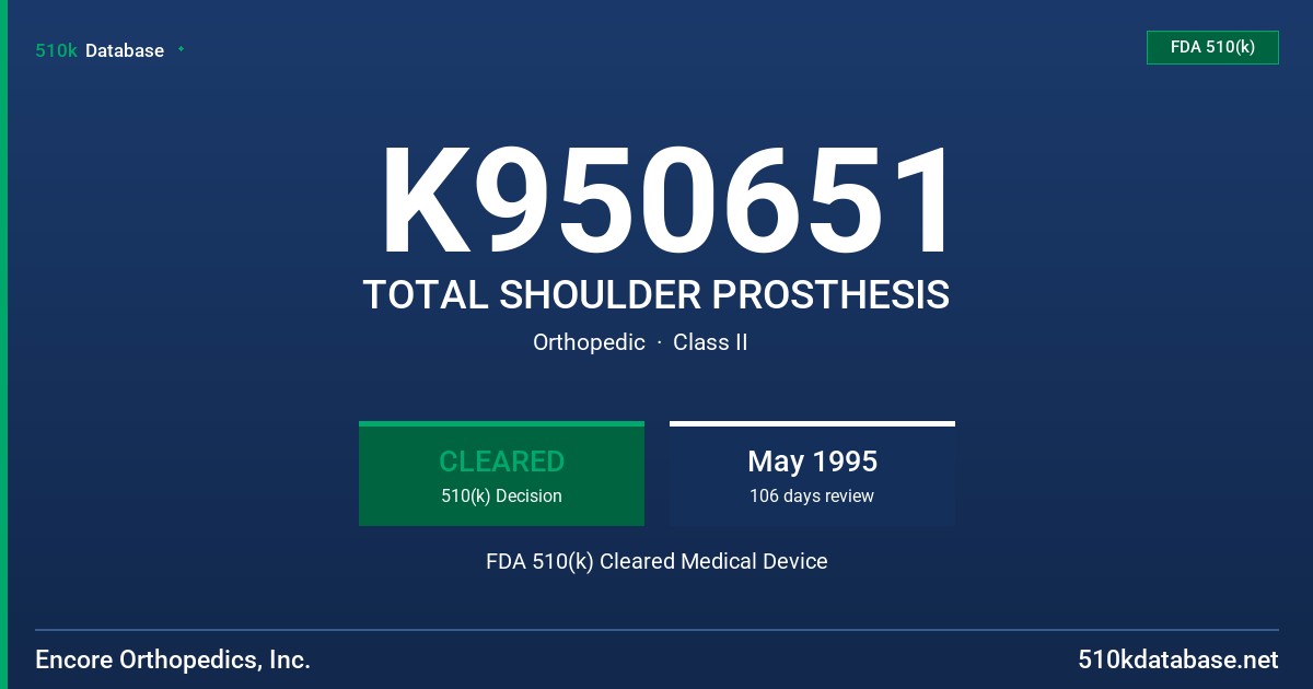 K950651 TOTAL SHOULDER PROSTHESIS FDA 510(k) Cleared Medical Device