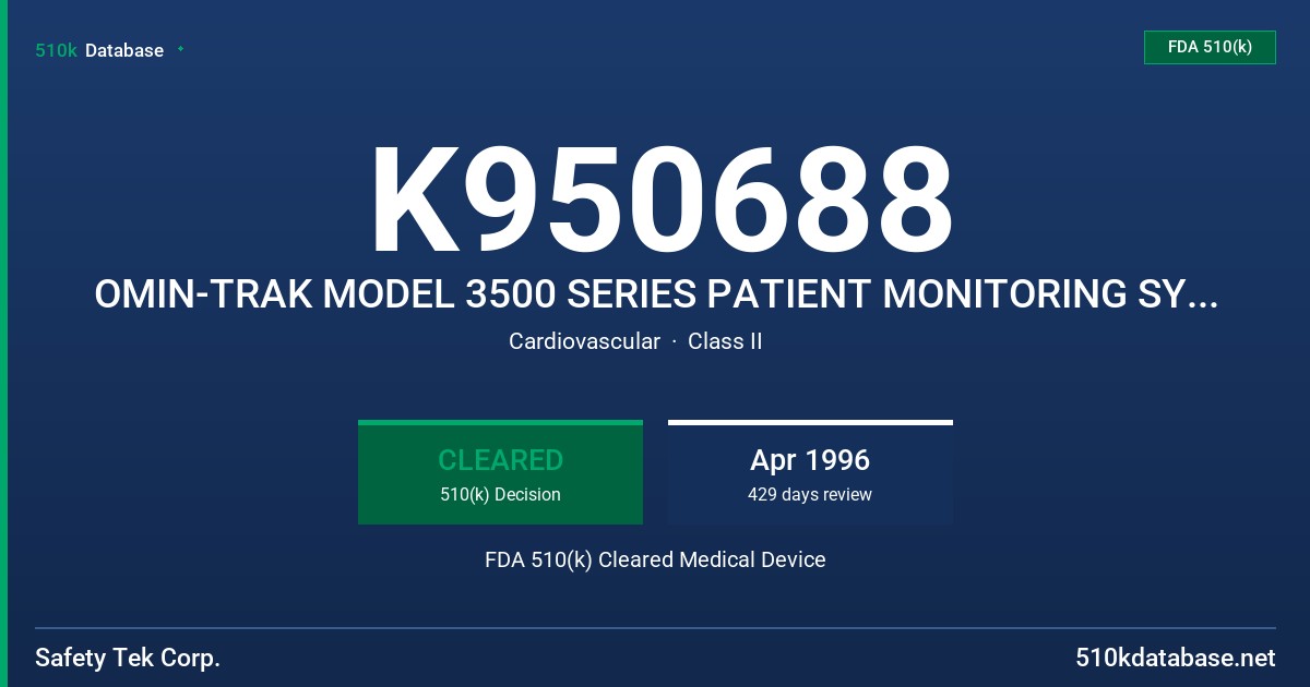 K950688 OMIN-TRAK MODEL 3500 SERIES PATIENT MONITORING SYSTEM FDA 510(k) Cleared Medical Device