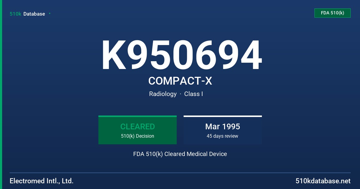 K950694 COMPACT-X FDA 510(k) Cleared Medical Device