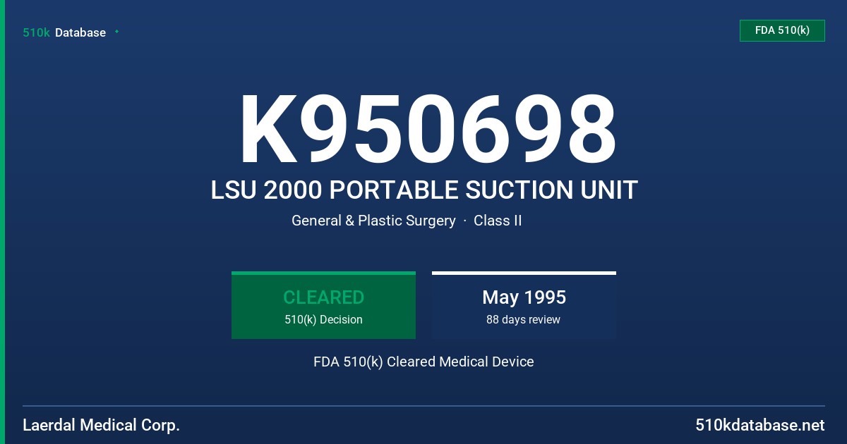 K950698 LSU 2000 PORTABLE SUCTION UNIT FDA 510(k) Cleared Medical Device