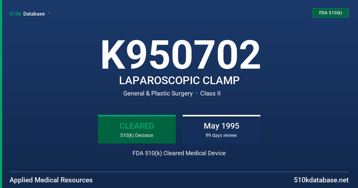 K950702 LAPAROSCOPIC CLAMP FDA 510(k) Cleared Medical Device