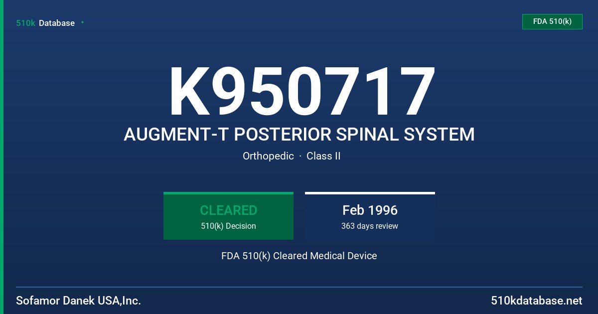 K950717 AUGMENT-T POSTERIOR SPINAL SYSTEM FDA 510(k) Cleared Medical Device