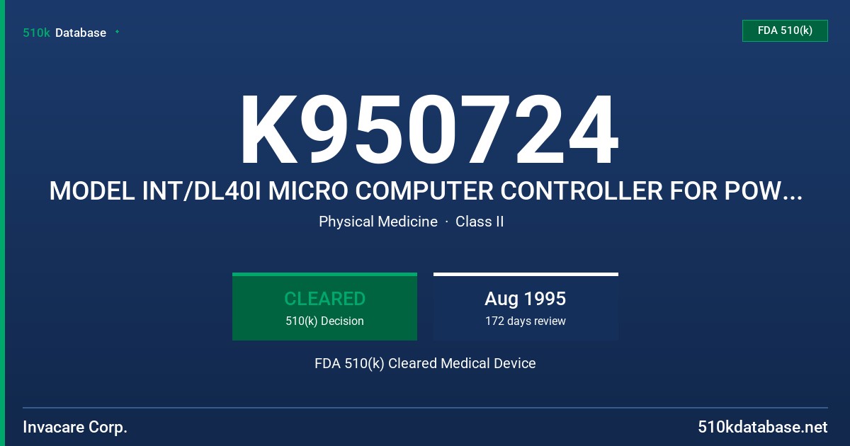 K950724 MODEL INT/DL40I MICRO COMPUTER CONTROLLER FOR POWER WHEELCHAIRS FDA 510(k) Cleared Medical Device