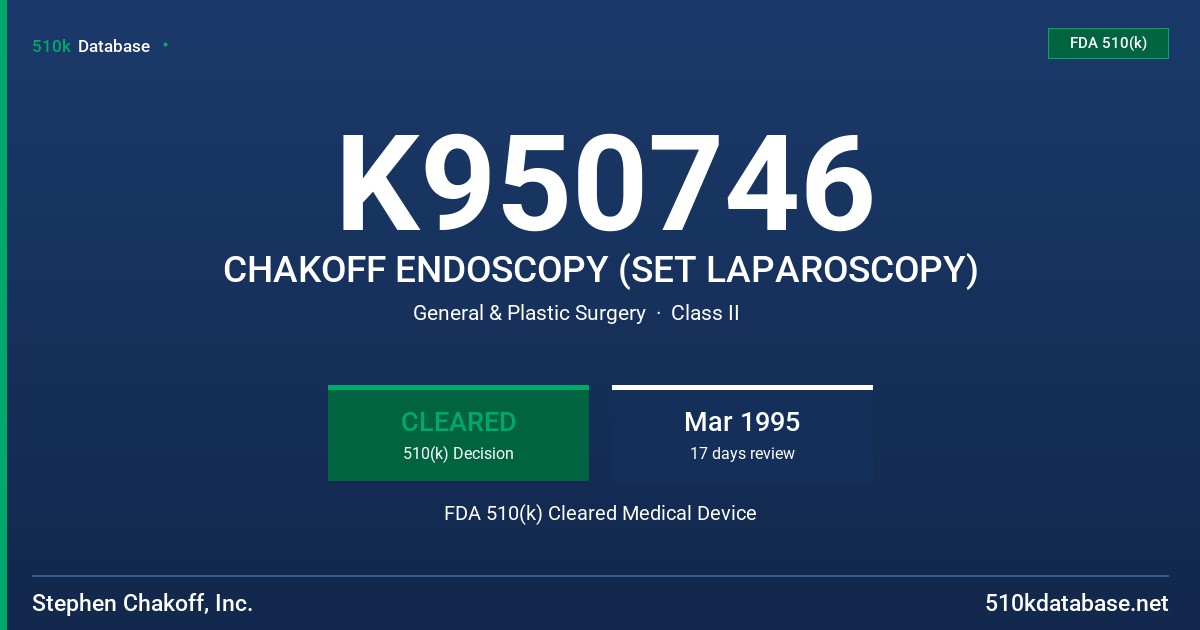 K950746 CHAKOFF ENDOSCOPY (SET LAPAROSCOPY) FDA 510(k) Cleared Medical Device