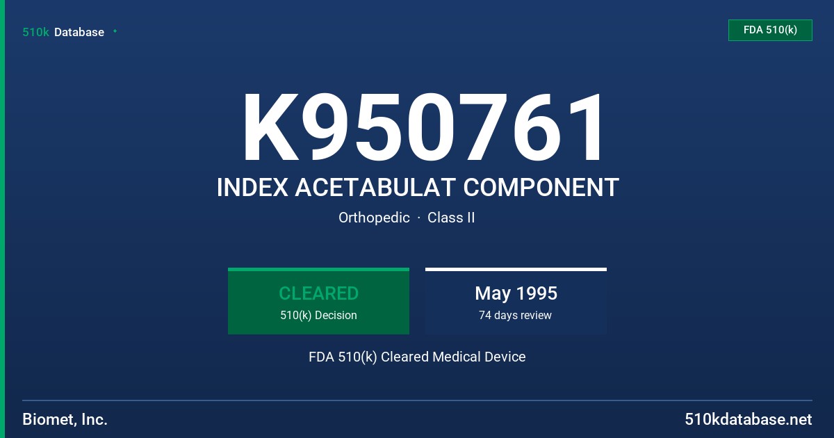 K950761 INDEX ACETABULAT COMPONENT FDA 510(k) Cleared Medical Device