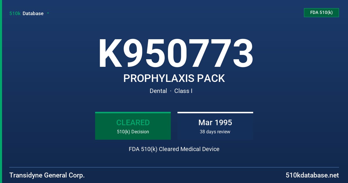 K950773 PROPHYLAXIS PACK FDA 510(k) Cleared Medical Device