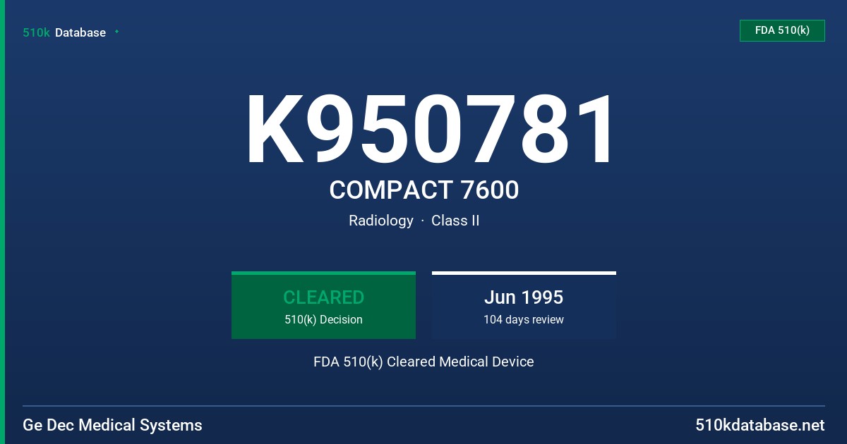 K950781 COMPACT 7600 FDA 510(k) Cleared Medical Device