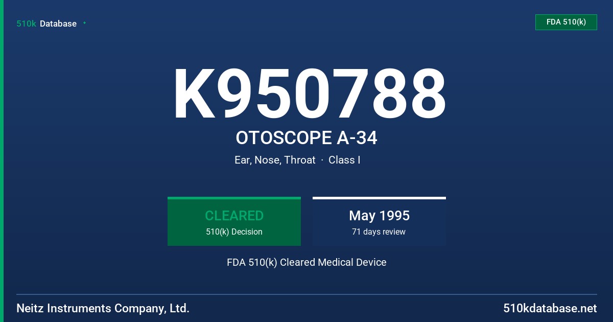K950788 OTOSCOPE A-34 FDA 510(k) Cleared Medical Device