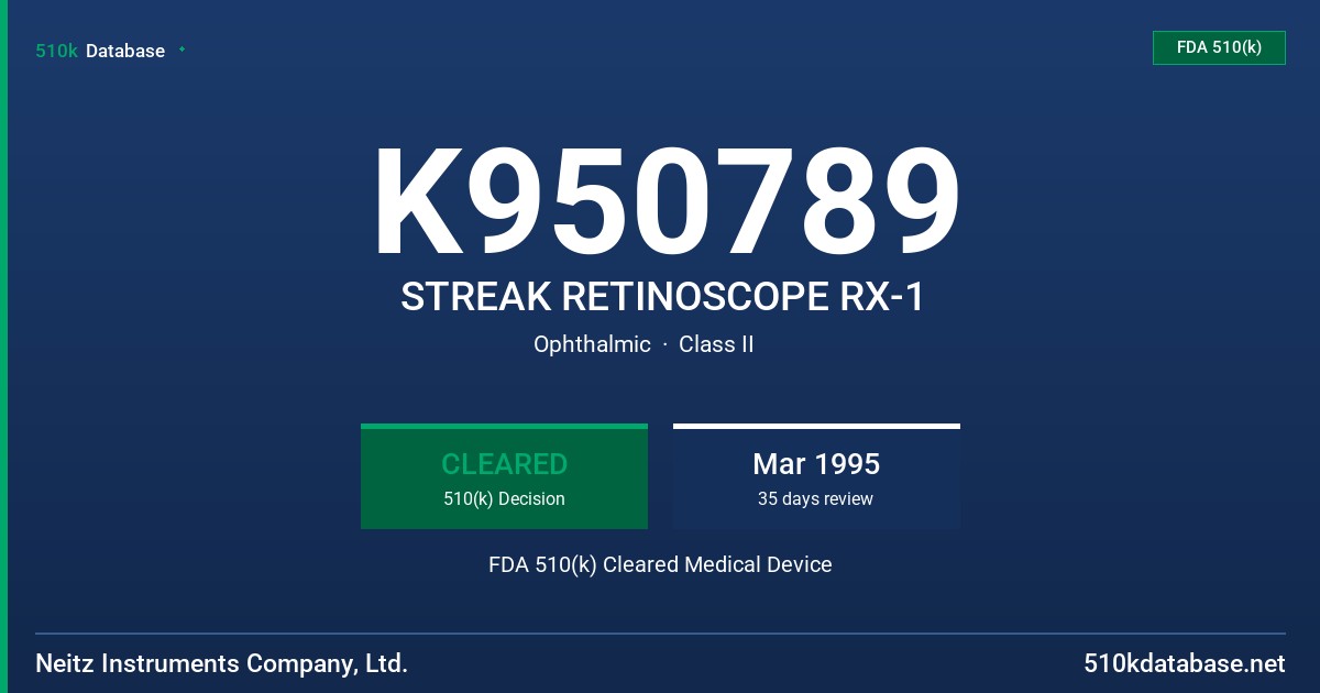 K950789 STREAK RETINOSCOPE RX-1 FDA 510(k) Cleared Medical Device