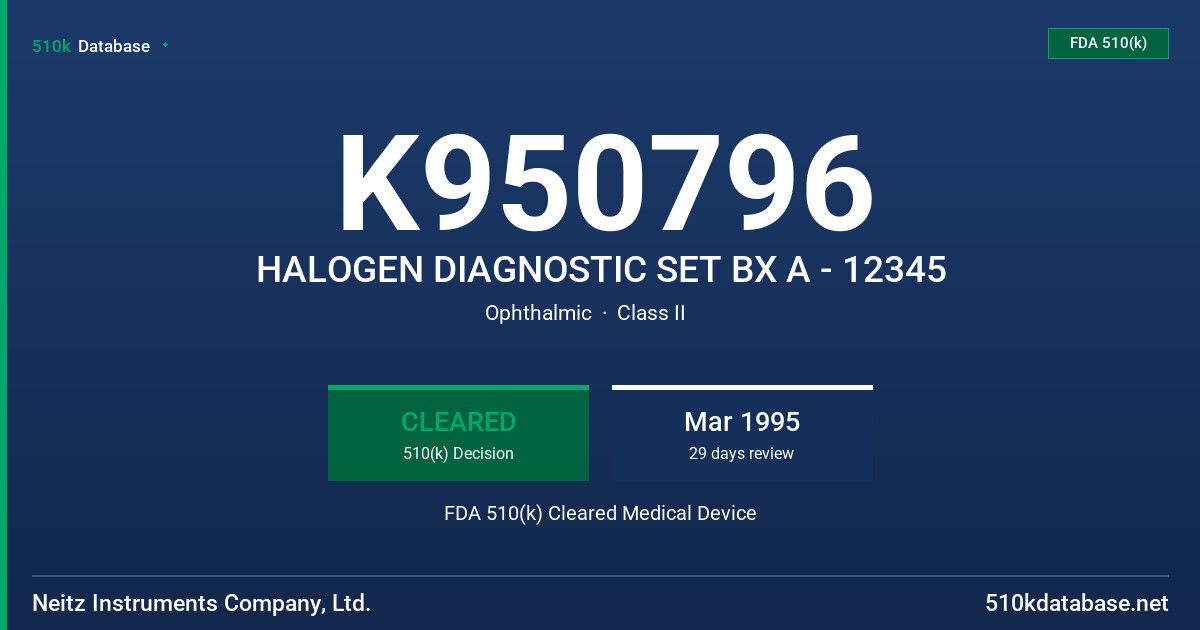 K950796 HALOGEN DIAGNOSTIC SET BX A - 12345 FDA 510(k) Cleared Medical Device