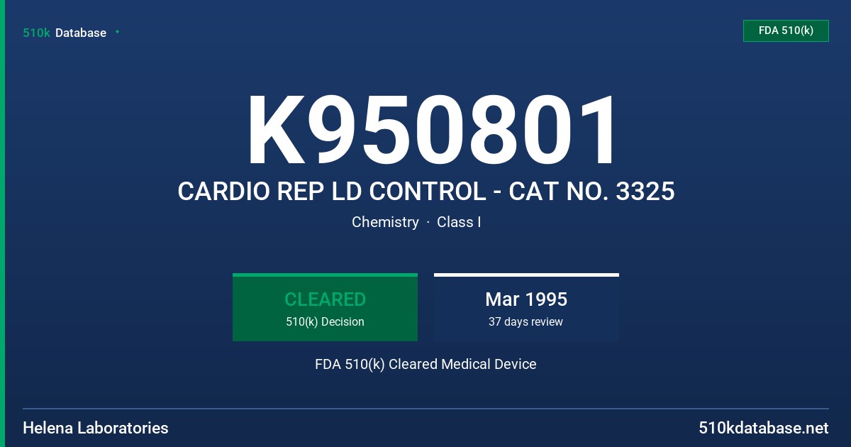 K950801 CARDIO REP LD CONTROL - CAT NO. 3325 FDA 510(k) Cleared Medical Device