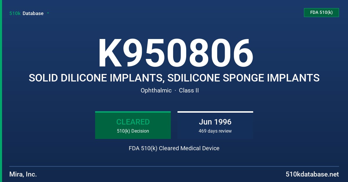 K950806 SOLID DILICONE IMPLANTS, SDILICONE SPONGE IMPLANTS FDA 510(k) Cleared Medical Device